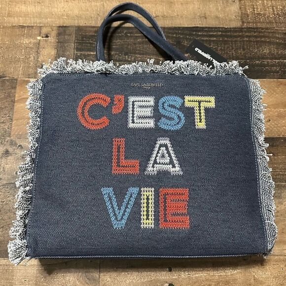 Karl Lagerfeld Margot Fringe Zip Canvas Tote - NWT - Picture 2 of 6